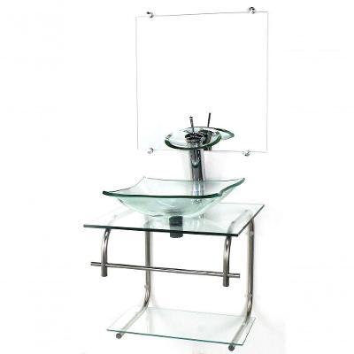 Gabinete 40cm De Vidro Inox Cuba Quadrada Incolor