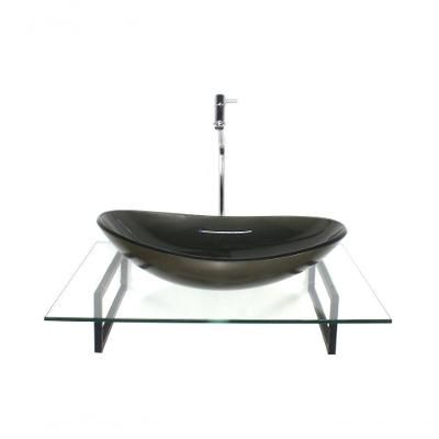 Cuba De Vidro Oval Com Tampo 60cm E Suporte Torneira Valvula
