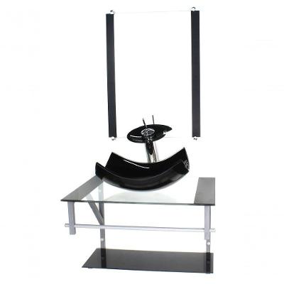 Gabinete Banheiro 60cm Cuba Retangular Curvada Preto