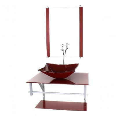 Gabinete Banheiro 60cm Cuba Quadrada Vermelho Com Torneira