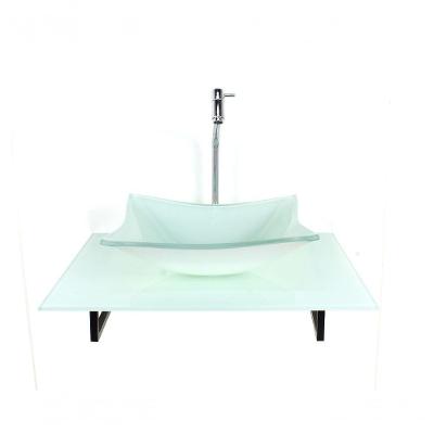 Cuba De Vidro Com Tampo 60cm Branco Full E Suporte Preto
