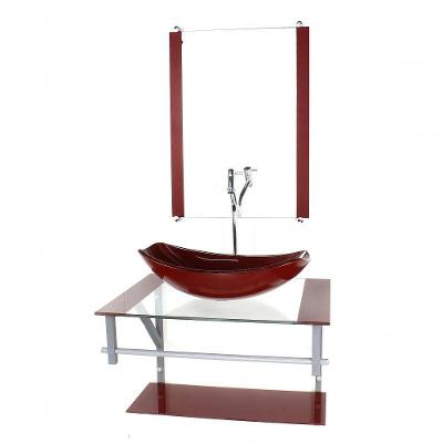 Gabinete Banheiro 60cm Cuba Chanfrada Vermelho Com Torneira