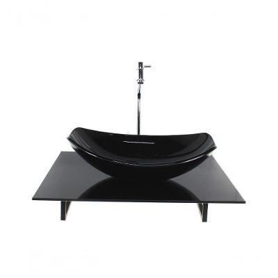 Cuba De Vidro Oval Com Tampo 60cm Preto Full E Suporte Preto