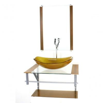 Gabinete Banheiro 60cm Cuba Chanfrada Dourado Com Torneira