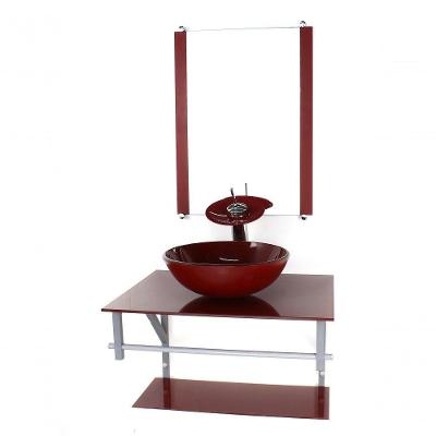 Gabinete Banheiro 60cm Cuba Redonda Vermelho Full