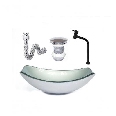 Cuba De Vidro Oval 46cm Prata + Valvula + Torneira + Sifao