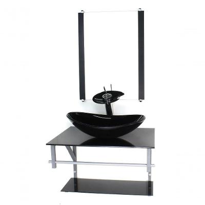 Gabinete Banheiro 60cm Cuba Oval Preto Full