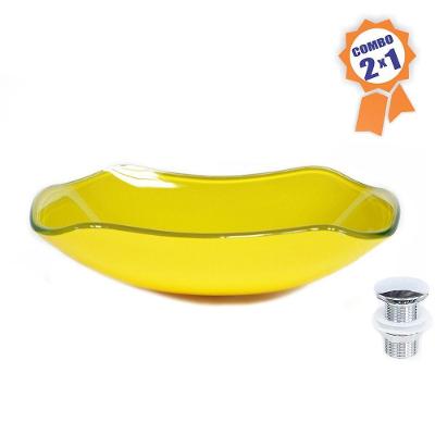 Cuba De Vidro Retangular Abaulada 45cm Amarelo+Válvula Click