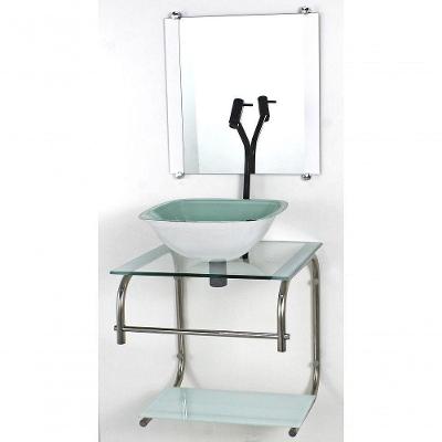 Gabinete 40cm De Vidro Inox Cuba Quadrada Cqp Branco