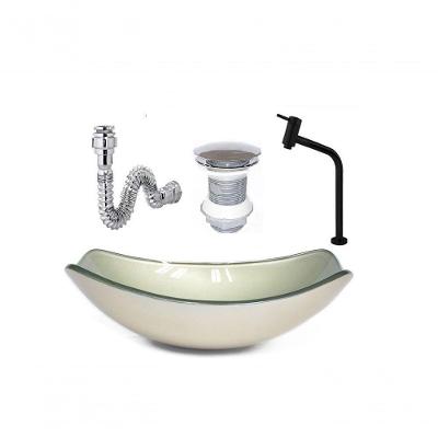 Cuba Oval 46cm Champanhe+Valvula+Torneira Metal Preta+Sifao