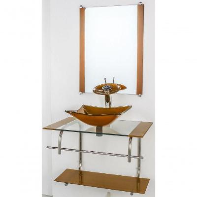 Gabinete De Vidro Inox 60cm Cuba Quadrada Dourado Real