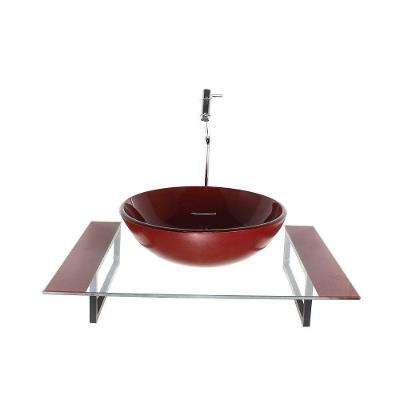 Cuba De Vidro Com Tampo 60cm Vermelho Cereja E Suporte Preto
