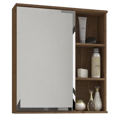 Espelheira Para Banheiro 100% Mdf 1 Porta 2 Prateleiras Treviso Mgm Móveis Amêndoa Amendoa