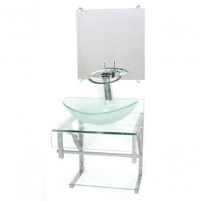 Gabinete De Vidro 40cm Curvado Duplo Cuba Oval Incolor