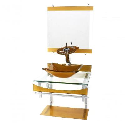 Gabinete De Vidro 40cm Curvado Duplo Cuba Quadrada