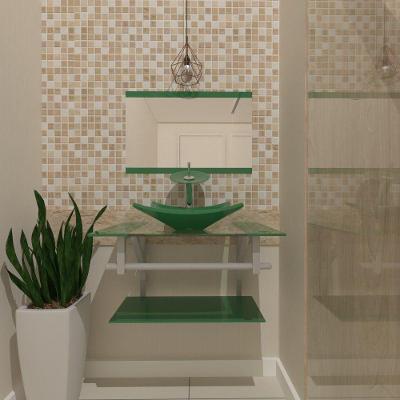 Gabinete De Vidro 80cm Ac Cuba Quadrada Verde