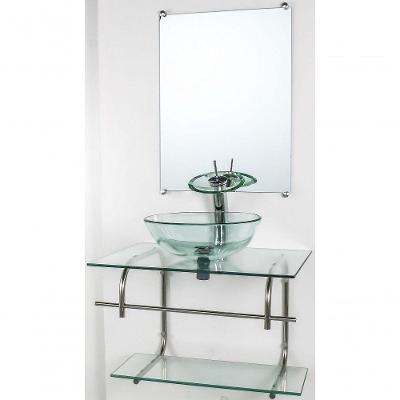 Gabinete De Vidro Inox 60cm Cuba Redonda Incolor