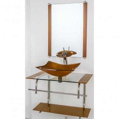 Gabinete De Vidro Inox 60cm Cuba Retangular Dourado Real