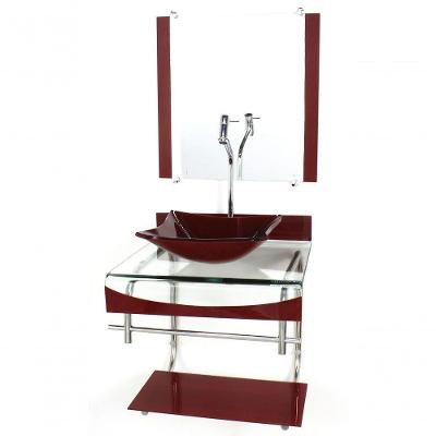 Gabinete De Vidro 40cm Inox Cuba Quadrada C/ Torneira