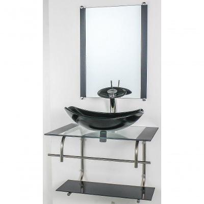 Gabinete De Vidro Inox 60cm Cuba Oval Preto