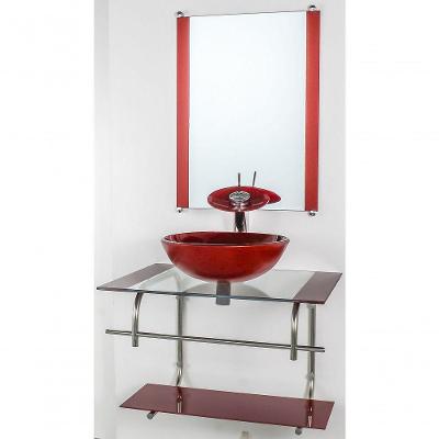 Gabinete De Vidro Inox 60cm Cuba Redonda Vermelho Cereja