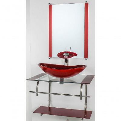Gabinete De Vidro Inox 60cm Cuba Oval Vermelho Cereja