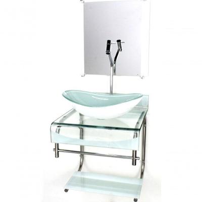 Gabinete De Vidro Duplo Inox Cuba Oval Branco C/Torneira
