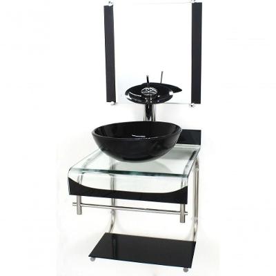 Gabinete De Vidro 40cm Inox Cuba Redonda C/ Torneira Cascata