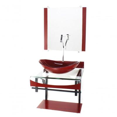 Gabinete De Vidro Duplo Cuba Oval Vermelho Cereja C/Torneira