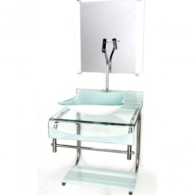 Gabinete De Vidro 40cm Inox Cuba Quadrada Com Torneira