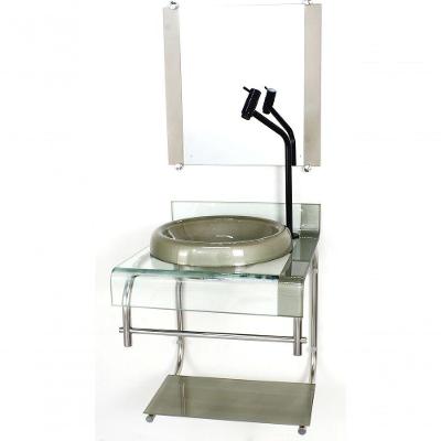Gabinete De Vidro 40cm Inox Com Torneira Preta