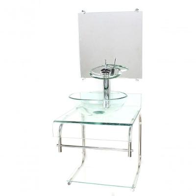 Gabinete De Vidro 40cm Inox Cuba Redonda C/ Torneira Cascata