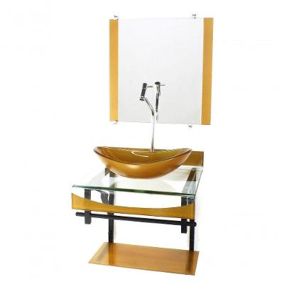 Gabinete De Vidro Duplo Cuba Oval Dourado C/Torneira