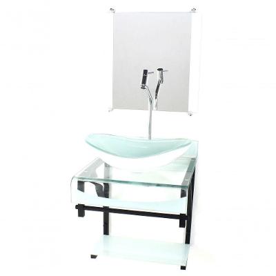 Gabinete De Vidro Duplo Cuba Oval Branco C/Torneira