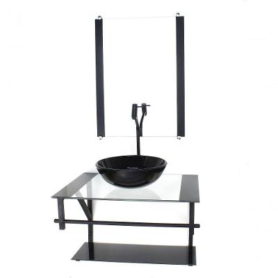 Gabinete De Vidro Para Banheiro 60cm Cuba Redonda Preto