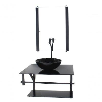 Gabinete De Vidro Para Banheiro 60cm Cuba Redonda Preto Full