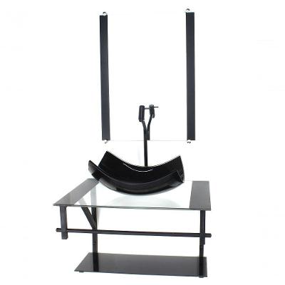 Gabinete De Vidro Para Banheiro 60cm Cuba Retangular Preto