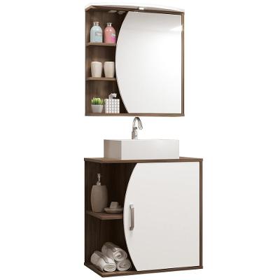 Conjunto Para Banheiro Armário Gabinete 01 Porta 60 Cm Com Cuba Duna B06 Branco Nogal - Lyam Decor