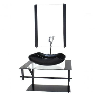 Gabinete De Vidro P/ Banheiro 60cm Cuba Com Torneira Cromada