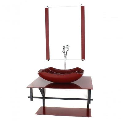 Gabinete De Vidro P/ Banheiro 60cm Cuba Com Torneira Cromada