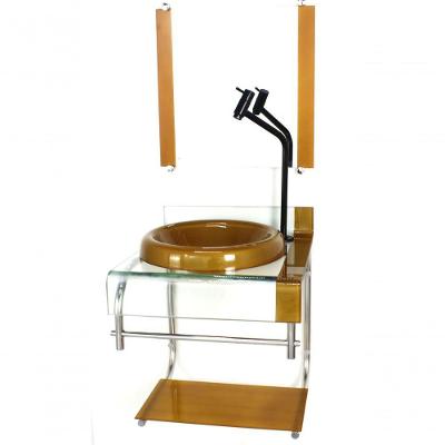 Gabinete De Vidro 40cm Inox Com Torneira