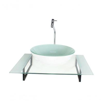 Cuba De Vidro Redonda Com Tampo 60cm Branco E Suporte Preto