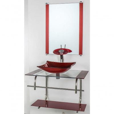 Gabinete De Vidro Inox 60cm Cuba Retangular Vermelho Cereja