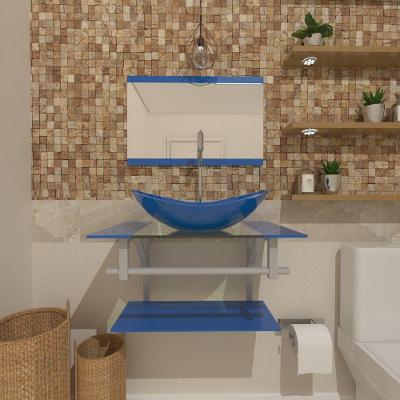 Gabinete De Vidro 45cm Oval Azul Escuro+Torneira Metal