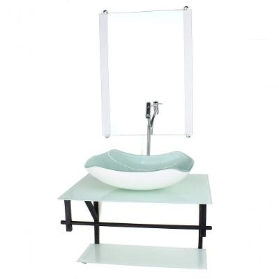 Gabinete De Vidro P/ Banheiro 60cm Cuba Com Torneira Cromada