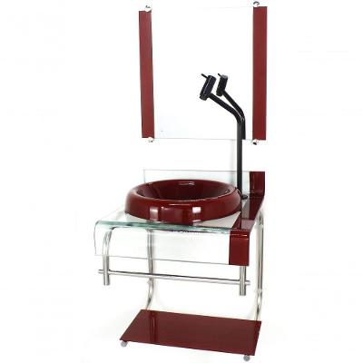 Gabinete De Vidro 40cm Inox Com Torneira