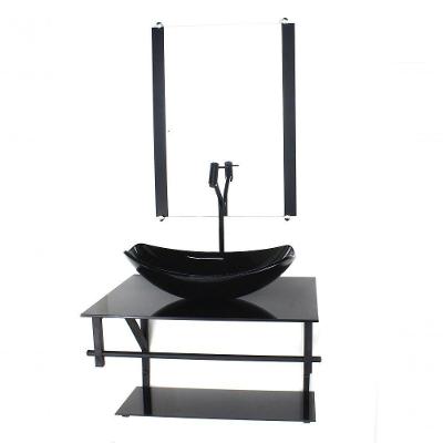 Gabinete De Vidro Para Banheiro 60cm Cuba Oval Preto Full