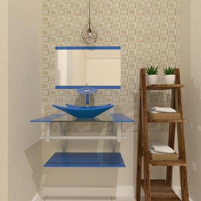 Gabinete De Vidro 80cm Ac Cuba Retangular Azul