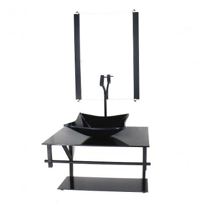 Gabinete De Vidro Para Banheiro 60cm Cuba Quadrada Preto
