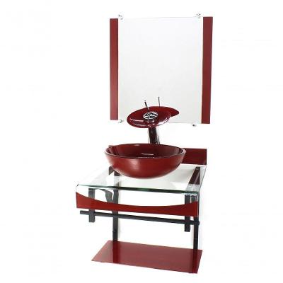 Gabinete De Vidro 40cm Cuba Redonda Com Torneira Cascata